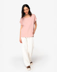 T-Shirt manches à revers 100% Coton - Femme